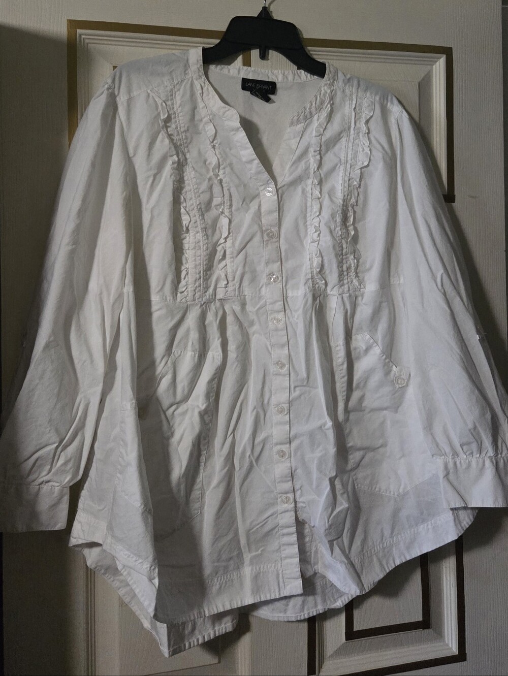 Lane Bryant White Ruffle-Trim Button Down Blouse